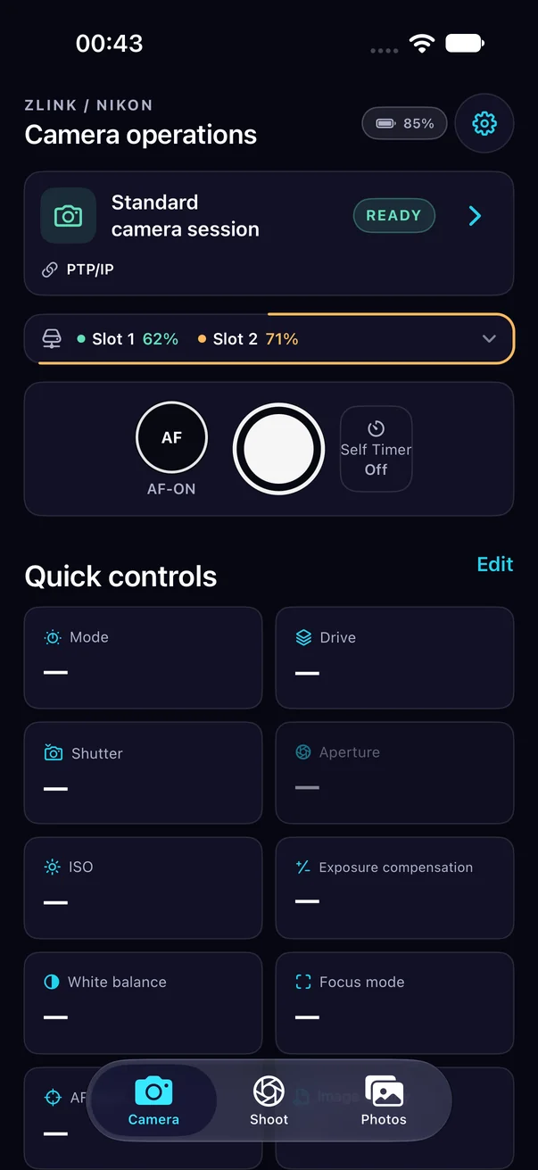ZLink 相机操作首页界面